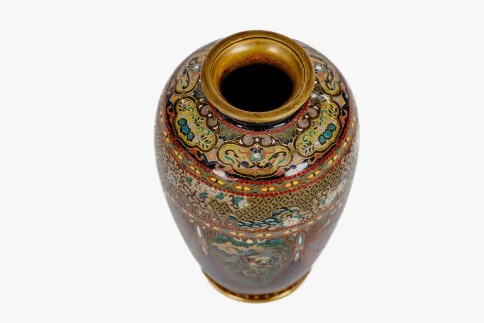 Pair of Japanese Cloisonné Enamel Vases with Dragon and Phoenix, Attributed Ando - Image 9