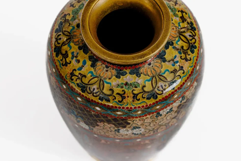 Pair of Japanese Cloisonné Enamel Vases with Dragon and Phoenix, Attributed Ando - Image 14