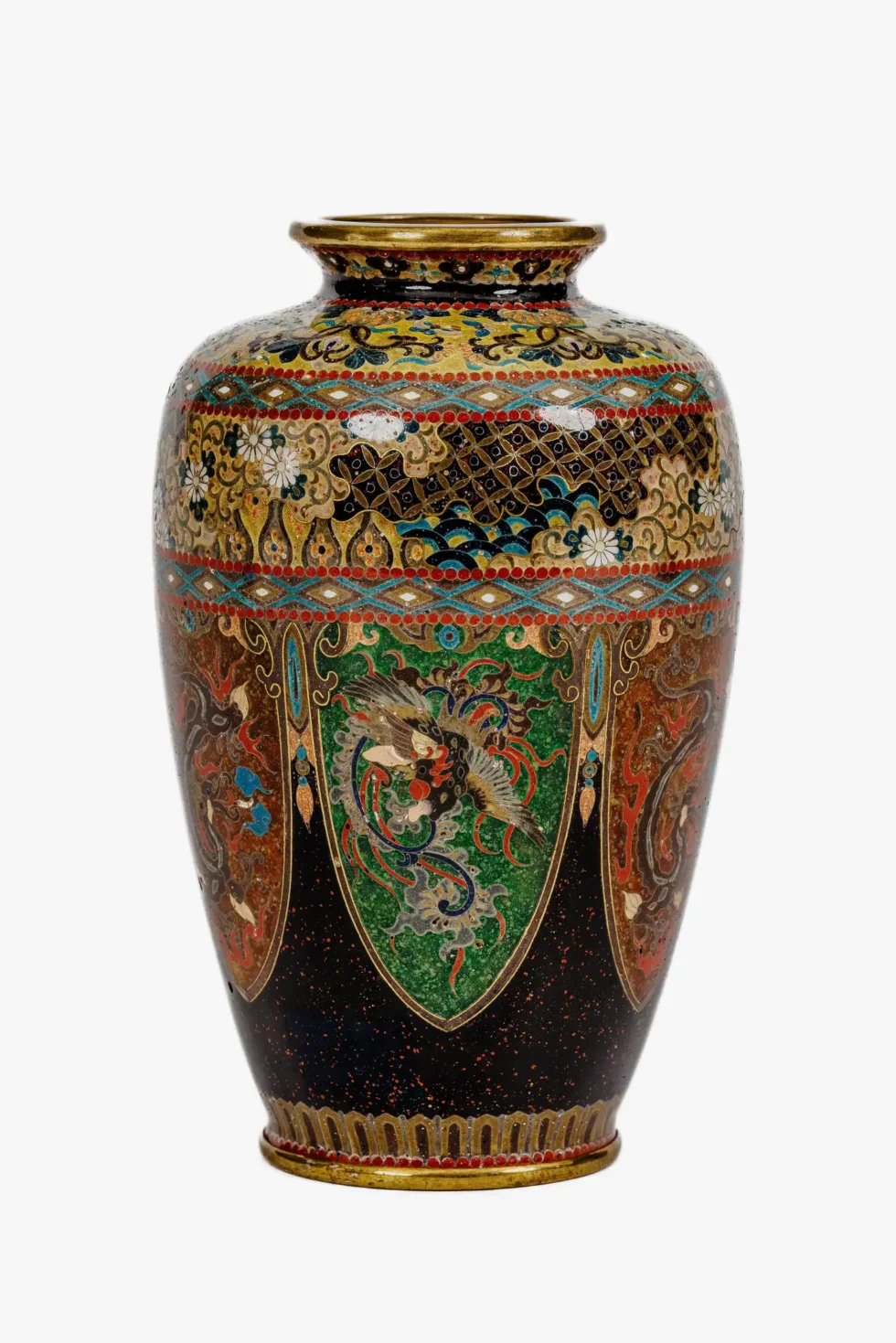 Pair of Japanese Cloisonné Enamel Vases with Dragon and Phoenix, Attributed Ando - Image 17