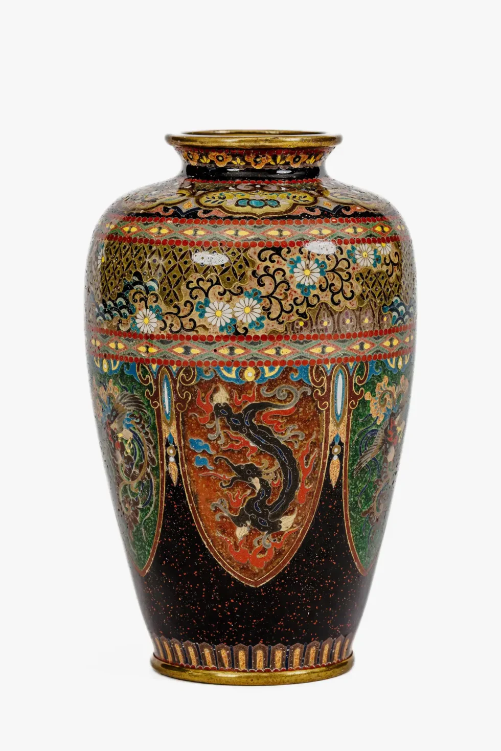 Pair of Japanese Cloisonné Enamel Vases with Dragon and Phoenix, Attributed Ando - Image 18
