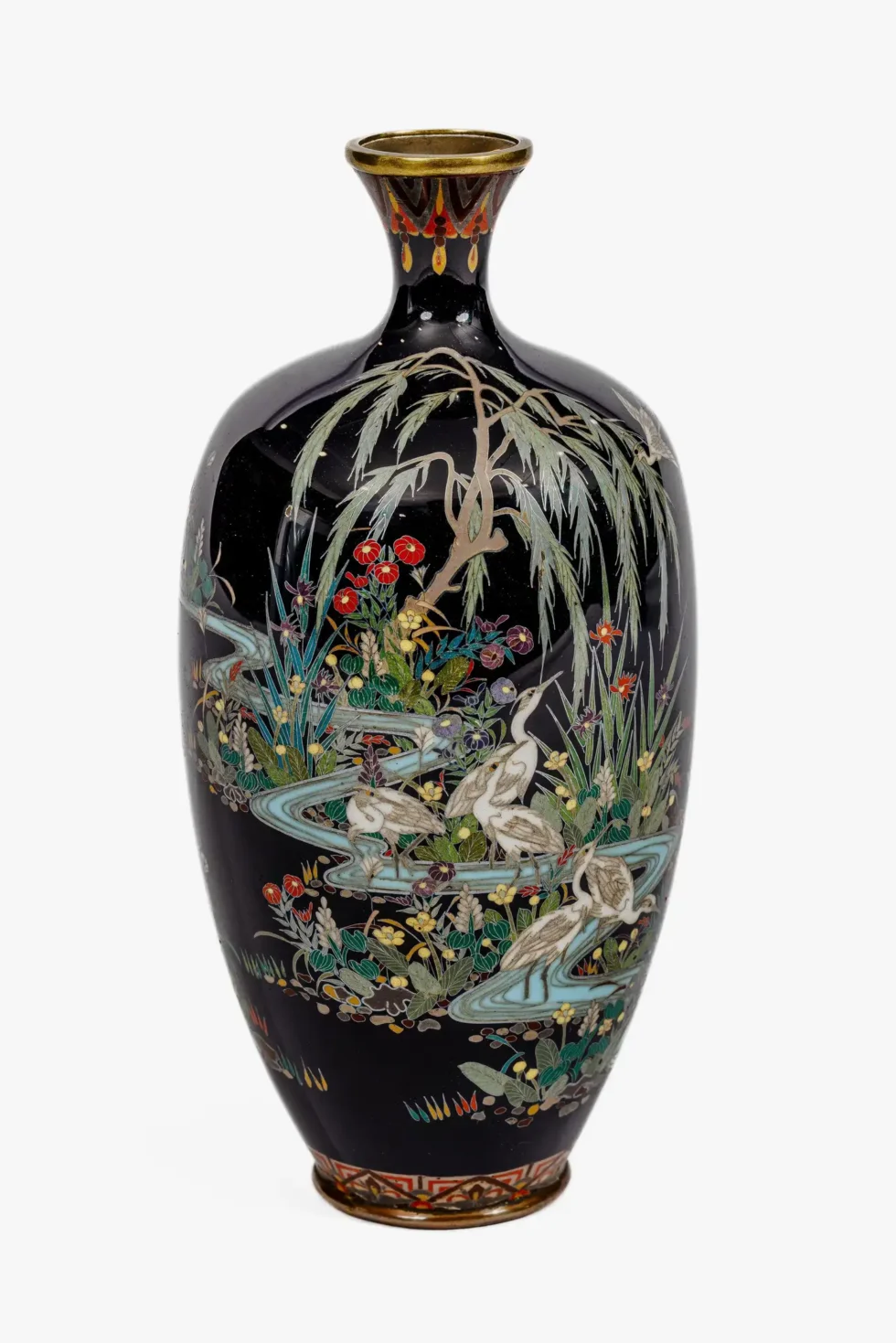 Japanese Cloisonné Enamel Vase Attributed to Hayashi Kodenji with Cranes - Image 2