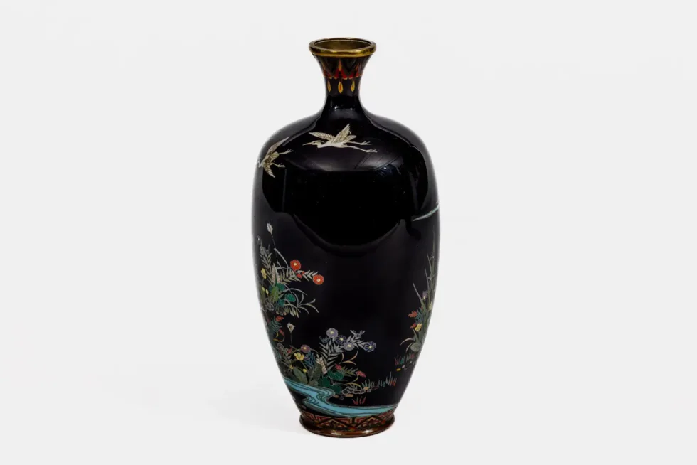 Japanese Cloisonné Enamel Vase Attributed to Hayashi Kodenji with Cranes - Image 12
