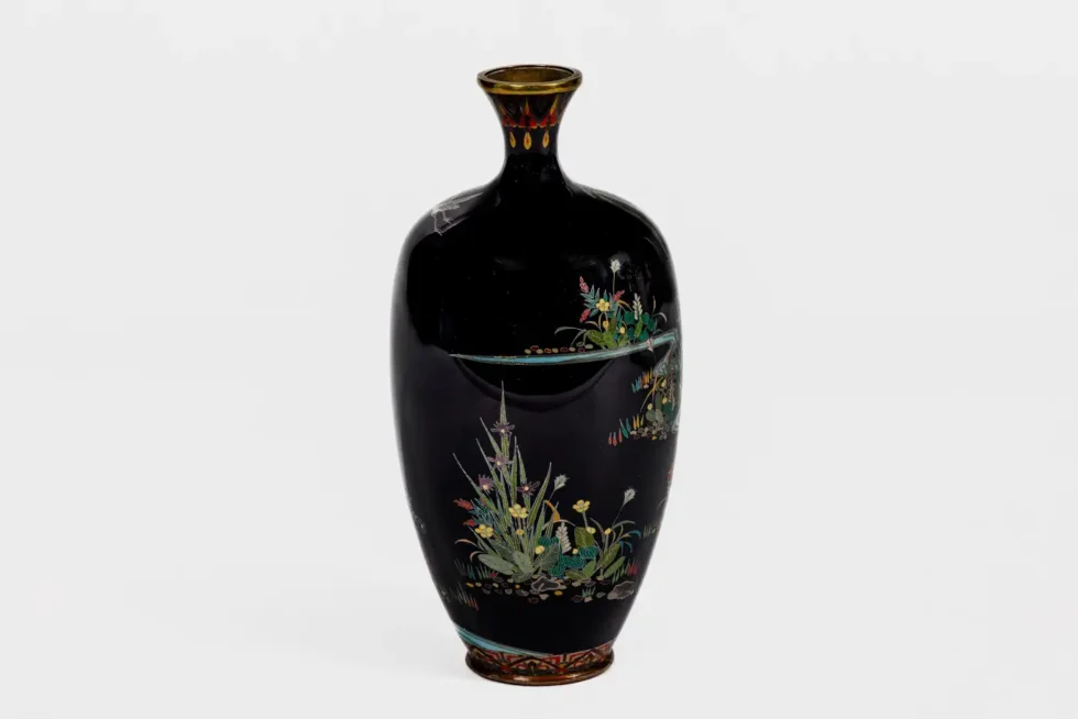 Japanese Cloisonné Enamel Vase Attributed to Hayashi Kodenji with Cranes - Image 11
