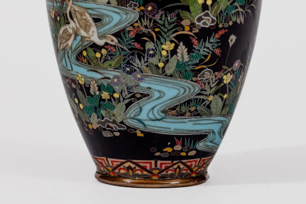 Japanese Cloisonné Enamel Vase Attributed to Hayashi Kodenji with Cranes - Image 6