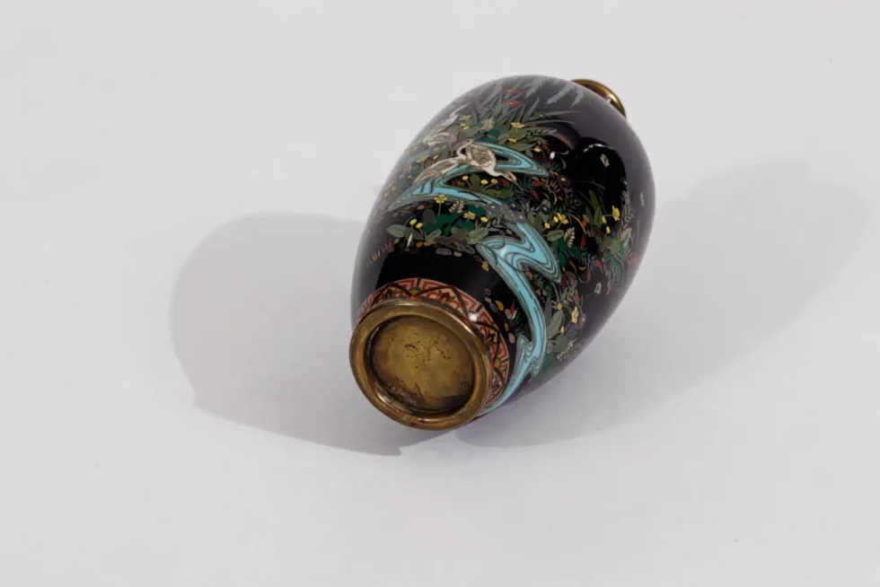 Japanese Cloisonné Enamel Vase Attributed to Hayashi Kodenji with Cranes - Image 15