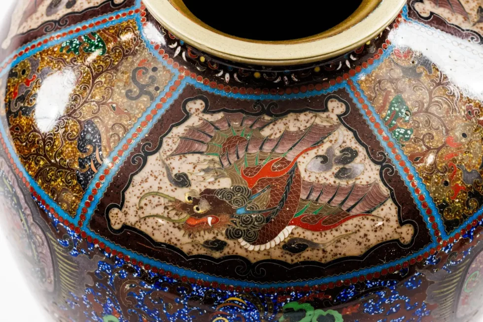 Fine Pair of Meiji Cloisonné Enamel Vases, Attributed to The Ando Jubei Company - Image 5