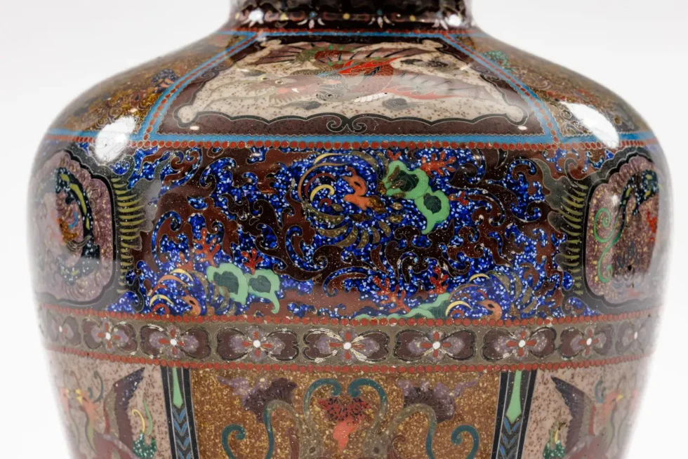 Fine Pair of Meiji Cloisonné Enamel Vases, Attributed to The Ando Jubei Company - Image 11