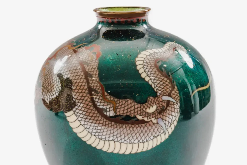 Pair of Japanese Cloisonné Enamel Dragon Vases Attributed to Honda Yasaburo - Image 7
