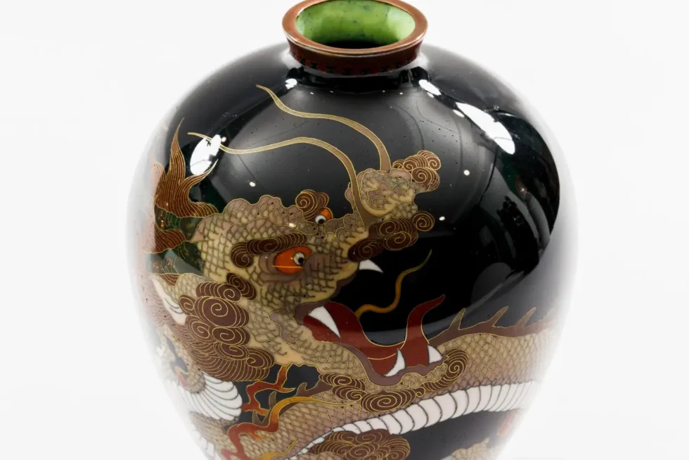 Pair of Japanese Cloisonné Enamel Dragon Vases Attributed to Honda Yasaburo - Image 11