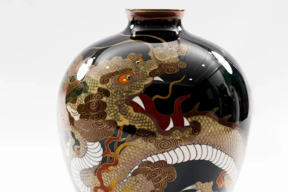 Pair of Japanese Cloisonné Enamel Dragon Vases Attributed to Honda Yasaburo - Image 12
