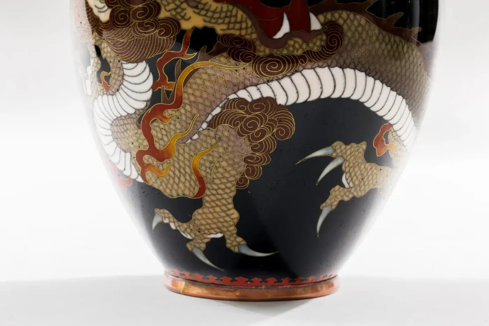 Pair of Japanese Cloisonné Enamel Dragon Vases Attributed to Honda Yasaburo - Image 13