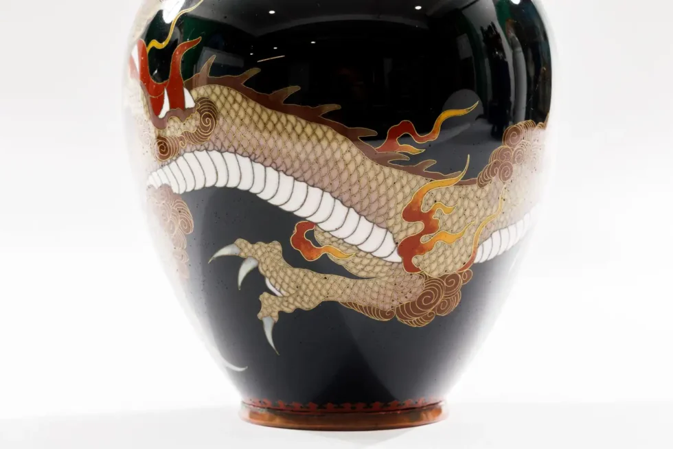 Pair of Japanese Cloisonné Enamel Dragon Vases Attributed to Honda Yasaburo - Image 14