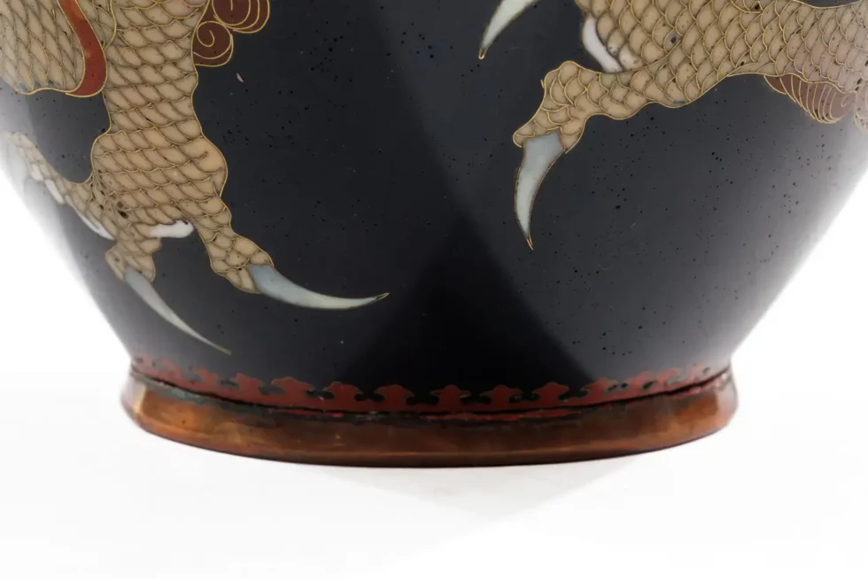 Pair of Japanese Cloisonné Enamel Dragon Vases Attributed to Honda Yasaburo - Image 17