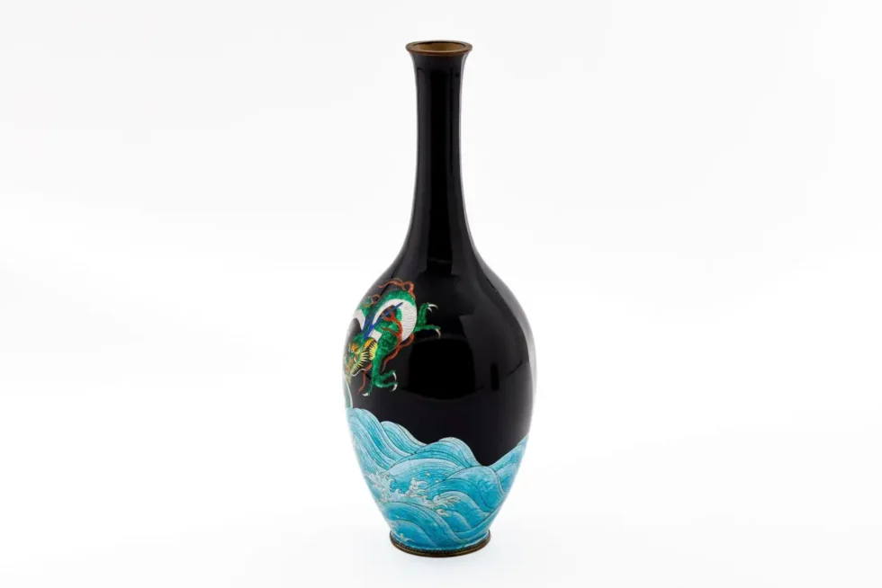 Japanese Meiji Cloisonné Enamel Ginbari Vase Green Dragon by Kumeno Teitaro - Image 2