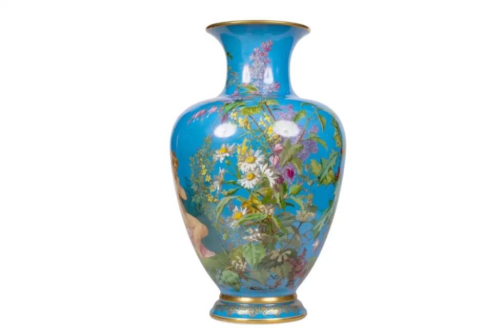 A Large French Baccarat Opaline Glass Hand-Painted "Bacchanale" Vase, by Roussel - Image 2