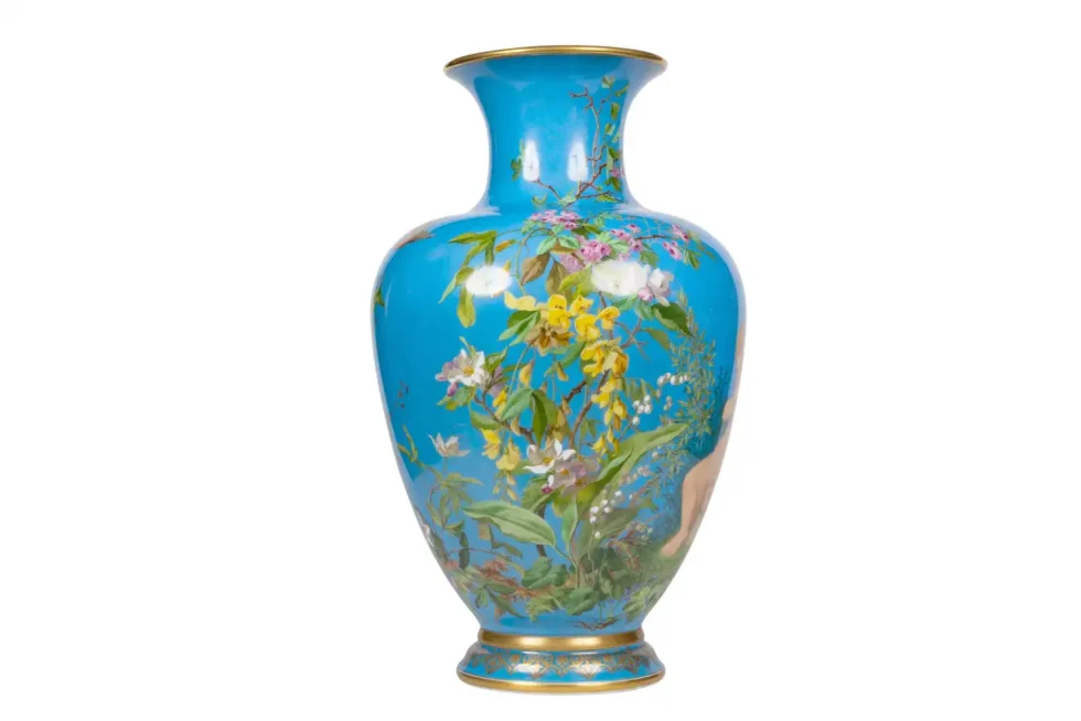 A Large French Baccarat Opaline Glass Hand-Painted "Bacchanale" Vase, by Roussel - Image 3