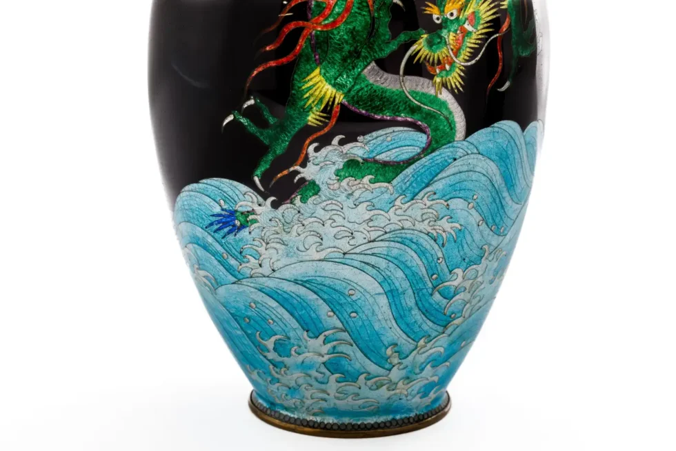 Japanese Meiji Cloisonné Enamel Ginbari Vase Green Dragon by Kumeno Teitaro - Image 8