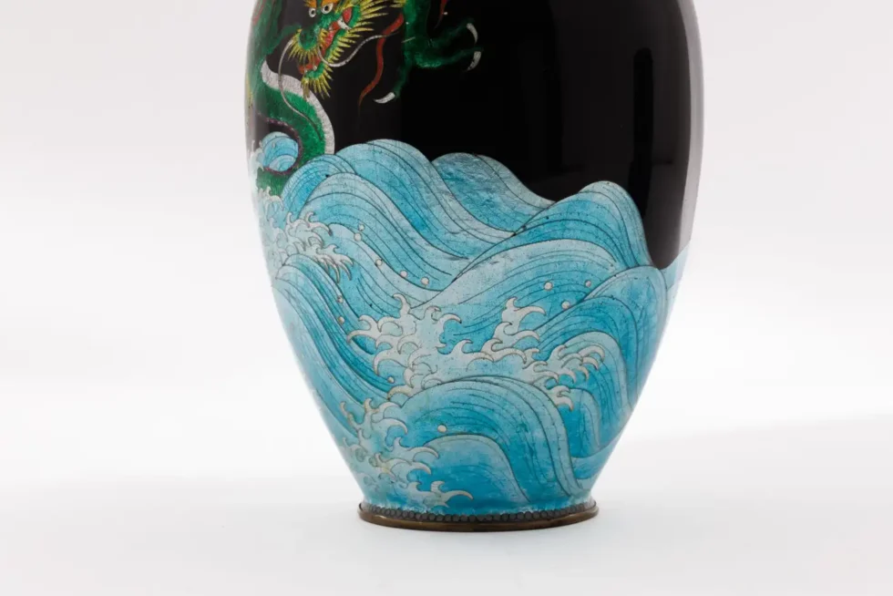 Japanese Meiji Cloisonné Enamel Ginbari Vase Green Dragon by Kumeno Teitaro - Image 11