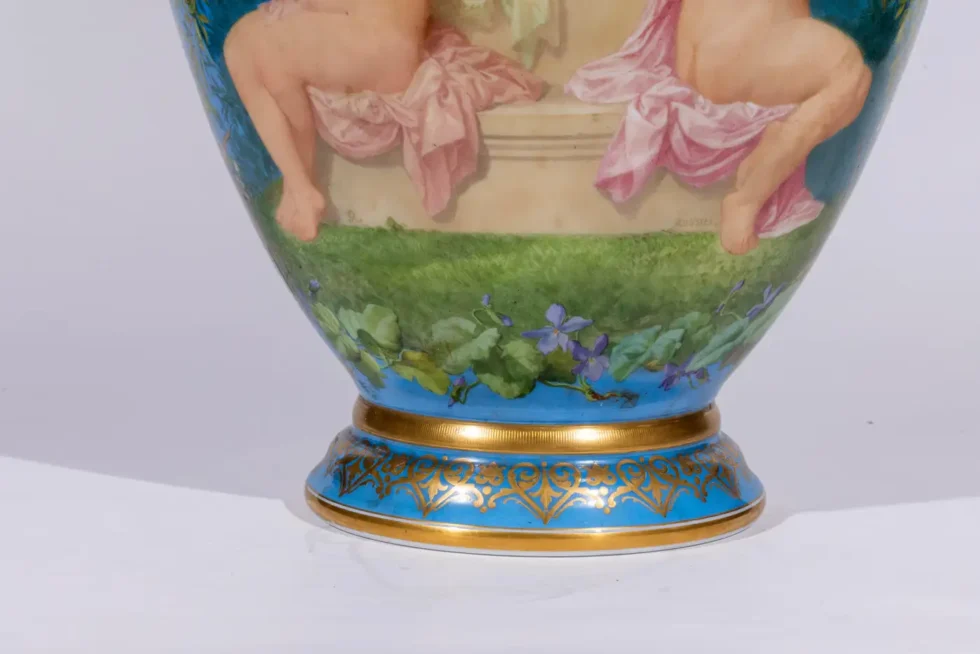A Large French Baccarat Opaline Glass Hand-Painted "Bacchanale" Vase, by Roussel - Image 11