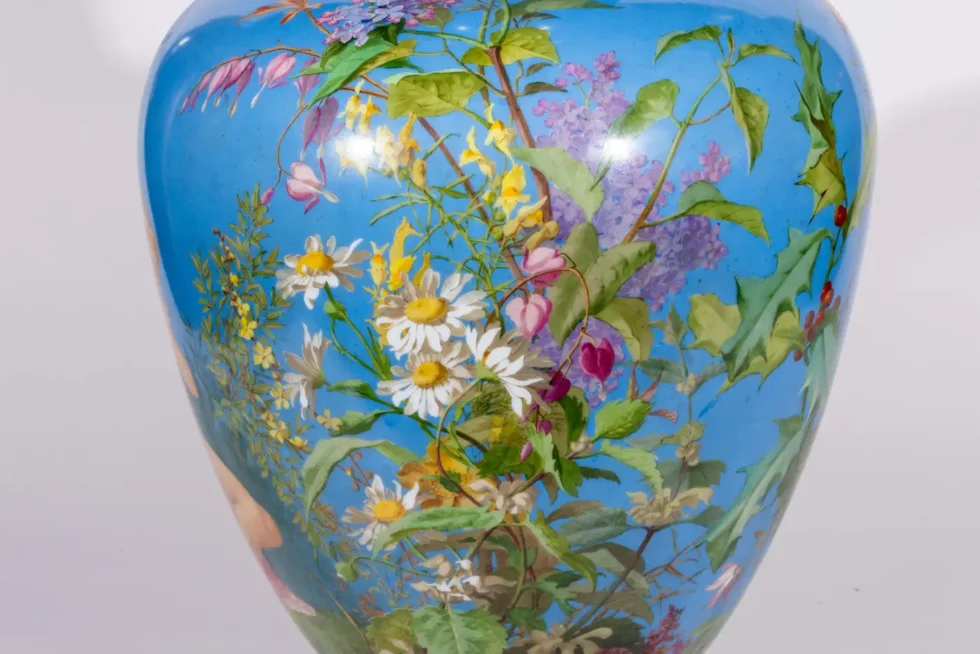 A Large French Baccarat Opaline Glass Hand-Painted "Bacchanale" Vase, by Roussel - Image 9