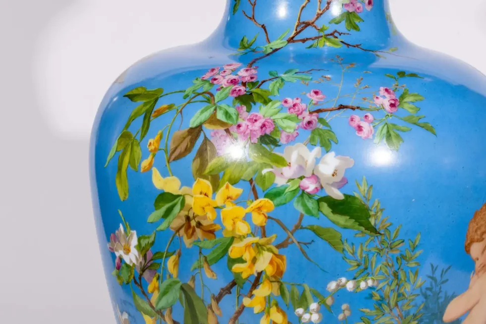 A Large French Baccarat Opaline Glass Hand-Painted "Bacchanale" Vase, by Roussel - Image 5