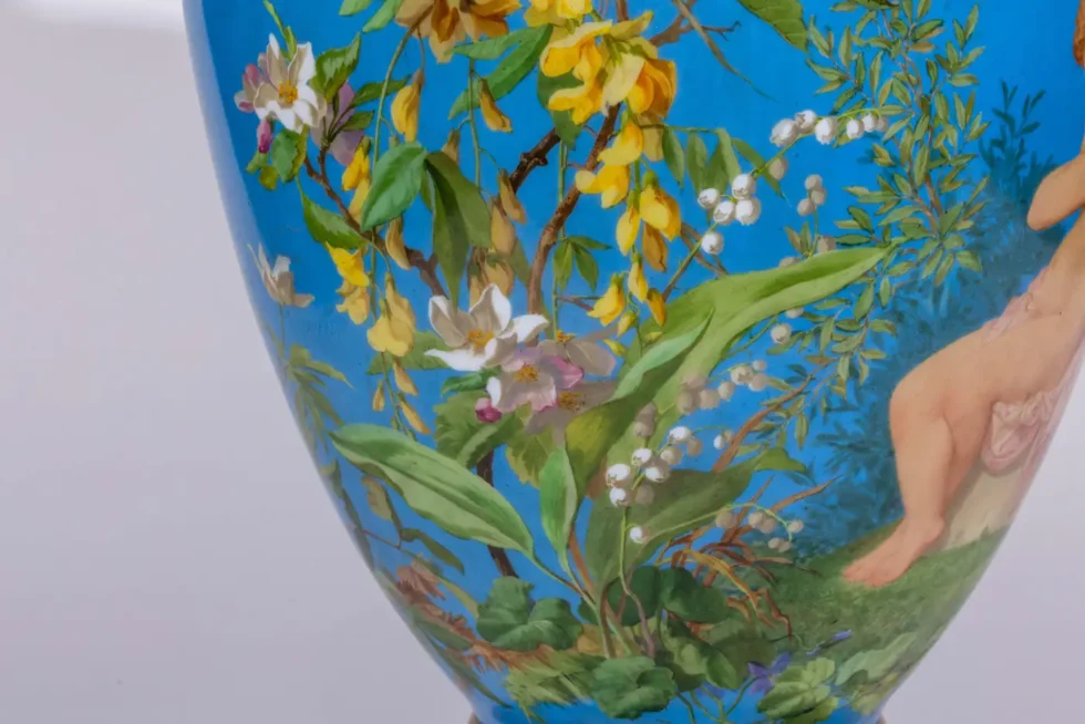 A Large French Baccarat Opaline Glass Hand-Painted "Bacchanale" Vase, by Roussel - Image 15