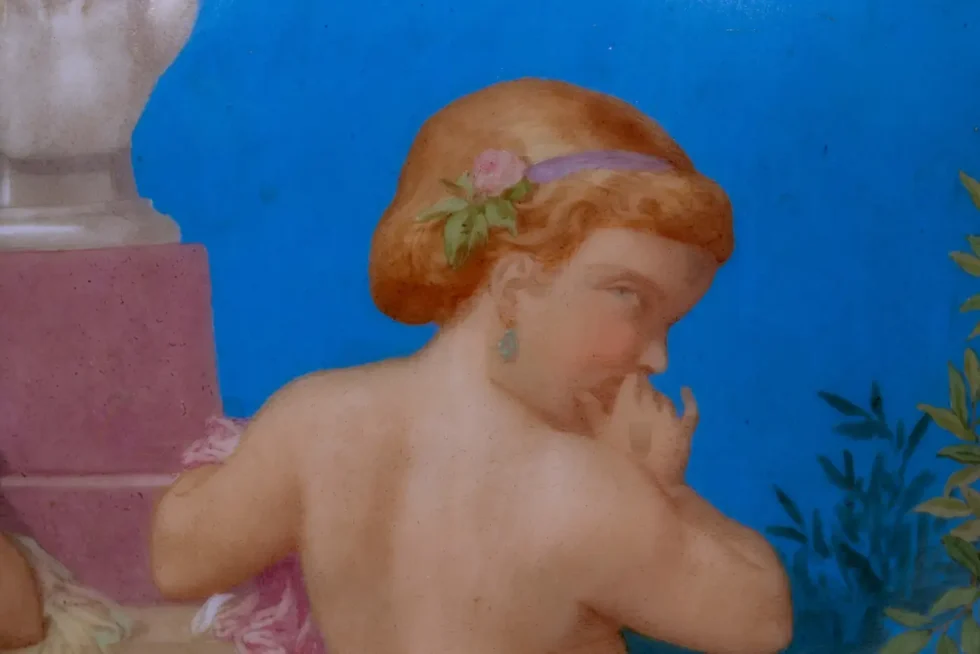 A Large French Baccarat Opaline Glass Hand-Painted "Bacchanale" Vase, by Roussel - Image 17