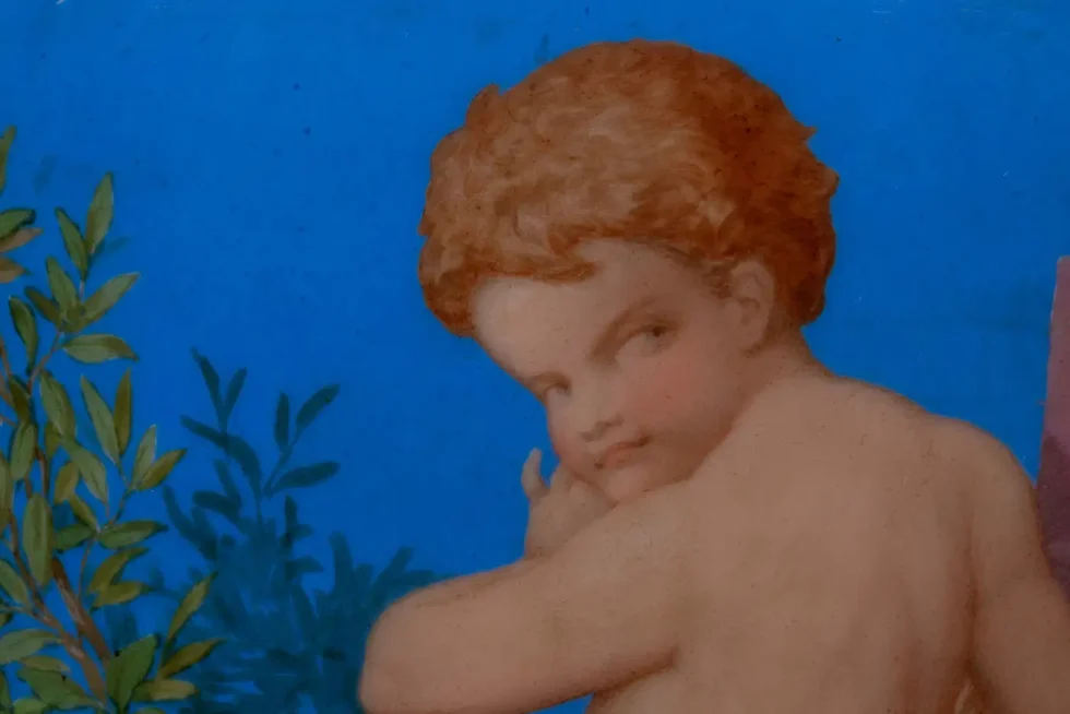 A Large French Baccarat Opaline Glass Hand-Painted "Bacchanale" Vase, by Roussel - Image 18