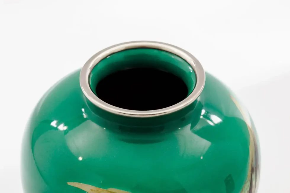 Mid-Century Japanese Cloisonné Enamel Vase with Tropical Fish Attributed to Sato - Image 5