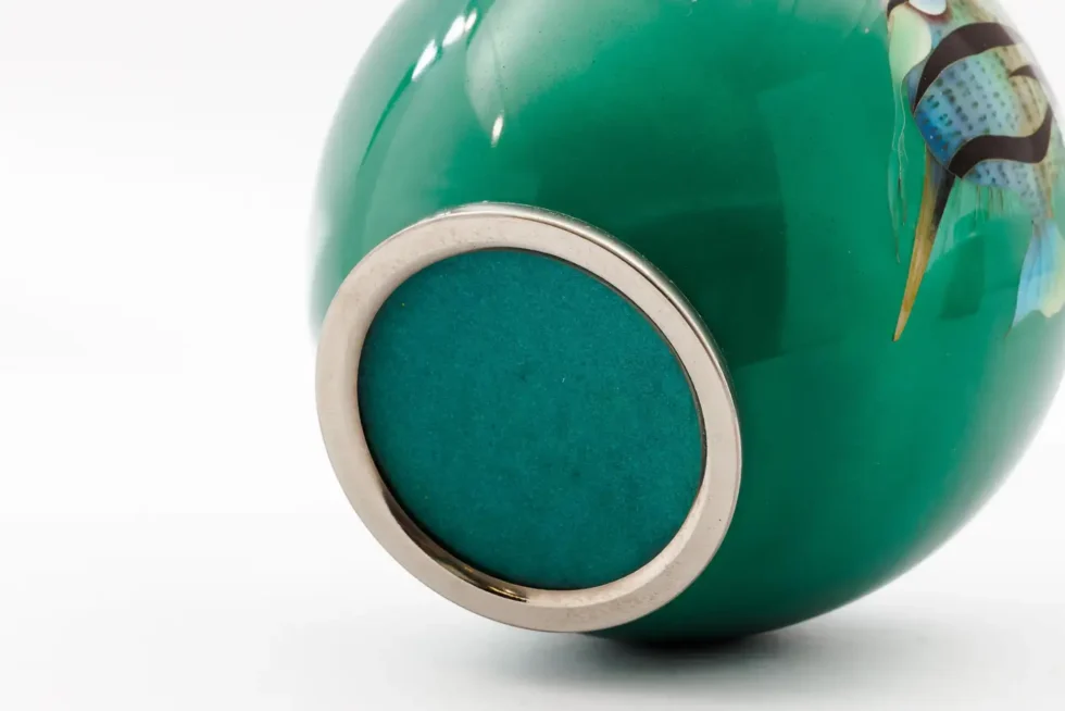 Mid-Century Japanese Cloisonné Enamel Vase with Tropical Fish Attributed to Sato - Image 8