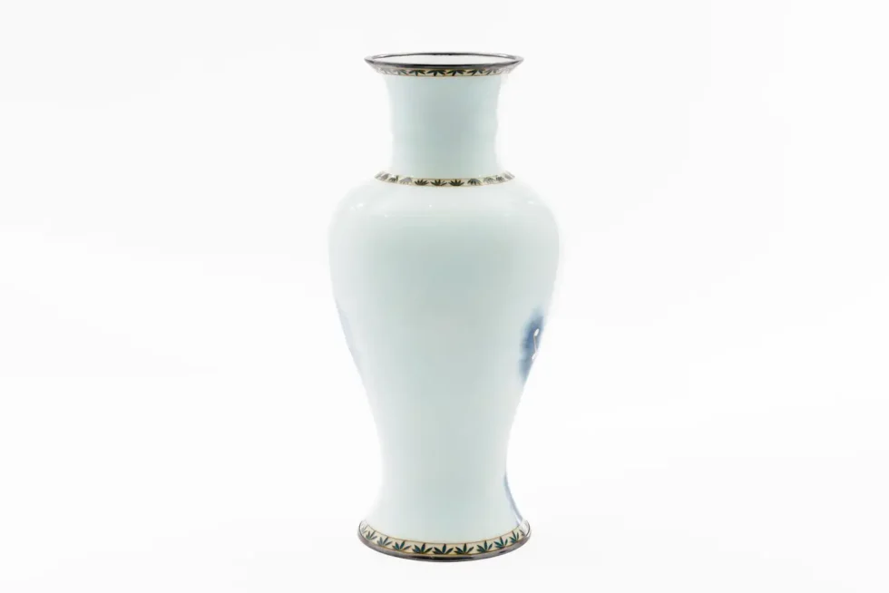 Exquisite Japanese Cloisonné Enamel Vase Blue and White Plum Blossoms, Ando - Image 4