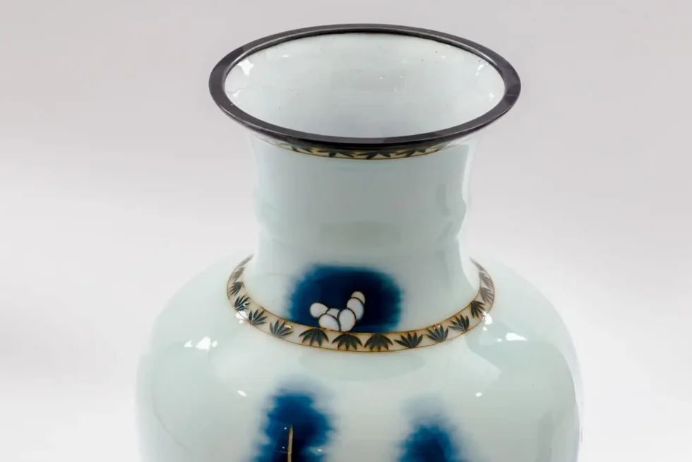 Exquisite Japanese Cloisonné Enamel Vase Blue and White Plum Blossoms, Ando - Image 6