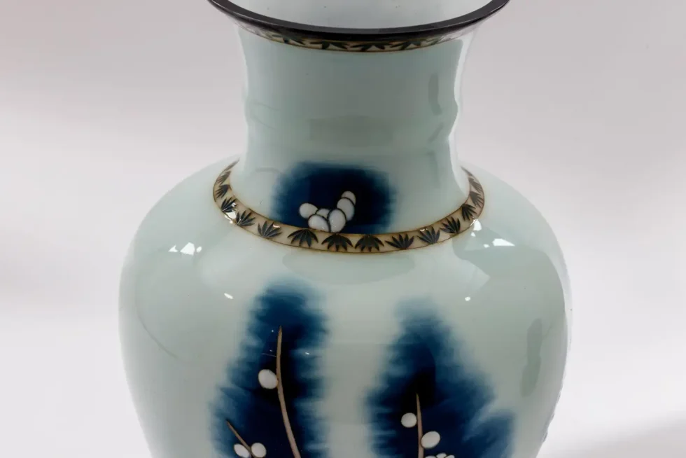 Exquisite Japanese Cloisonné Enamel Vase Blue and White Plum Blossoms, Ando - Image 9