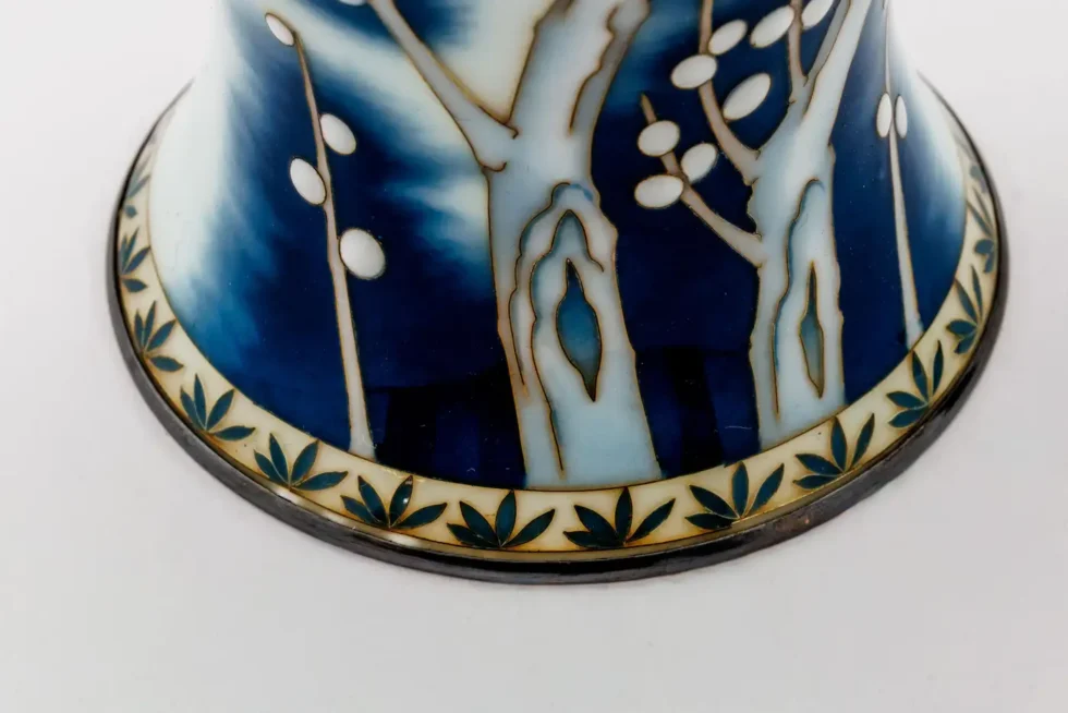 Exquisite Japanese Cloisonné Enamel Vase Blue and White Plum Blossoms, Ando - Image 10