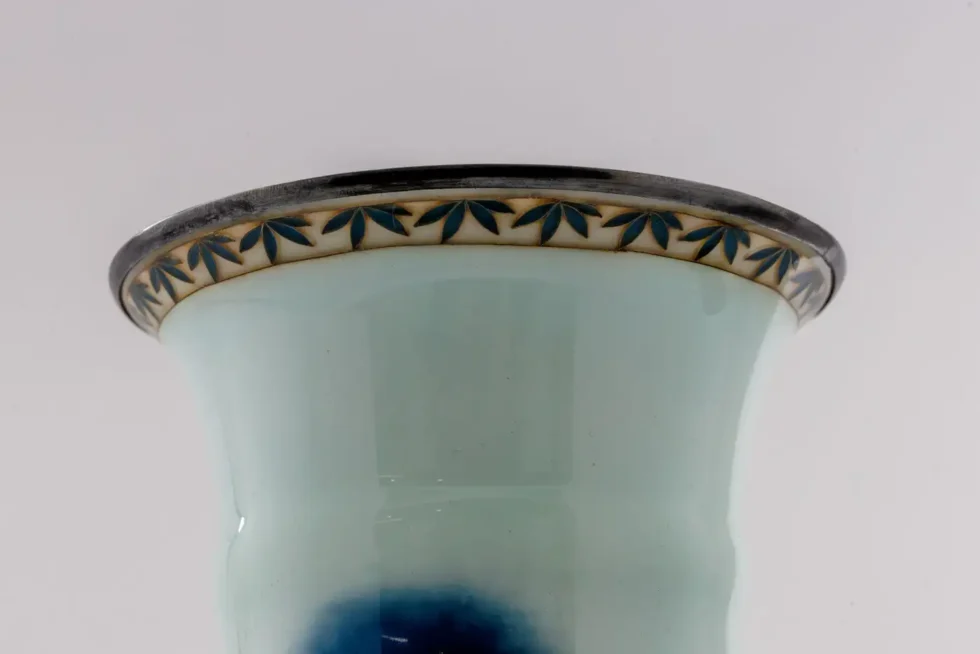 Exquisite Japanese Cloisonné Enamel Vase Blue and White Plum Blossoms, Ando - Image 11