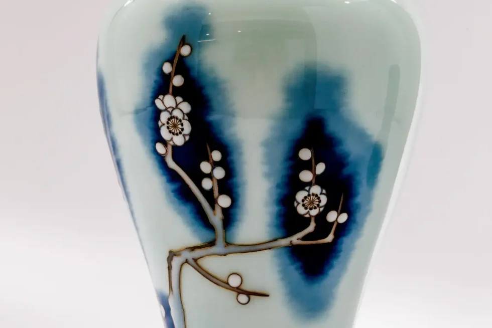 Exquisite Japanese Cloisonné Enamel Vase Blue and White Plum Blossoms, Ando - Image 12