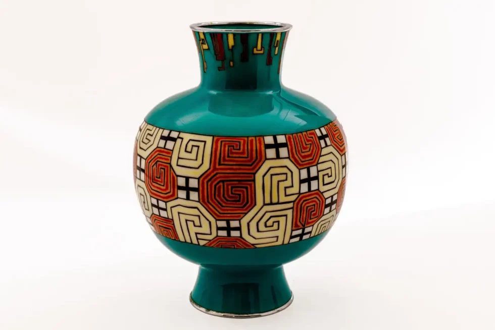 Mid-Century Japanese Cloisonné Enamel Vase Attributed to Sato with Geometric - Image 3