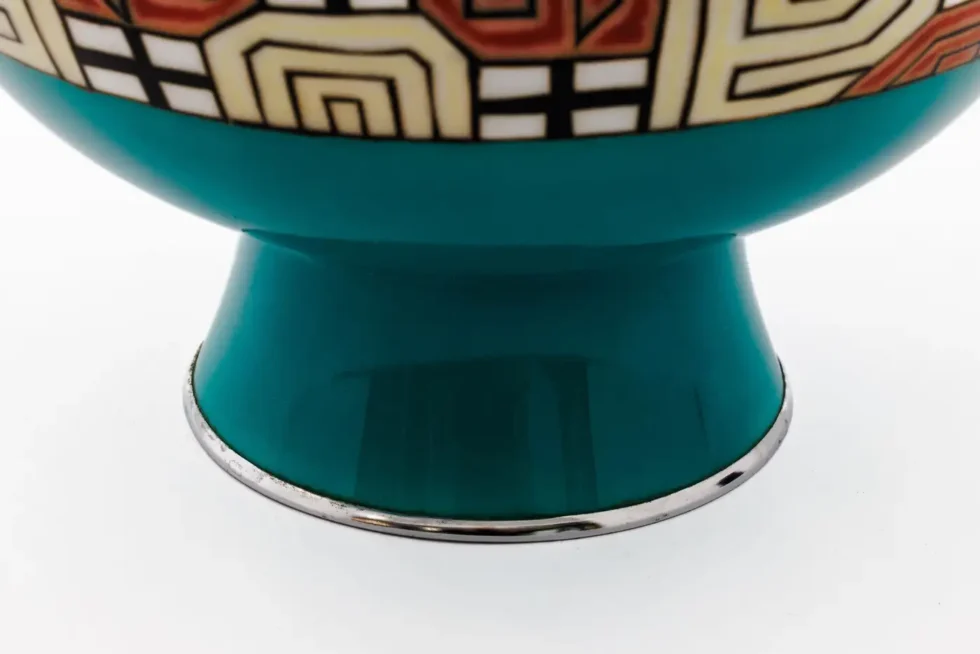 Mid-Century Japanese Cloisonné Enamel Vase Attributed to Sato with Geometric - Image 7