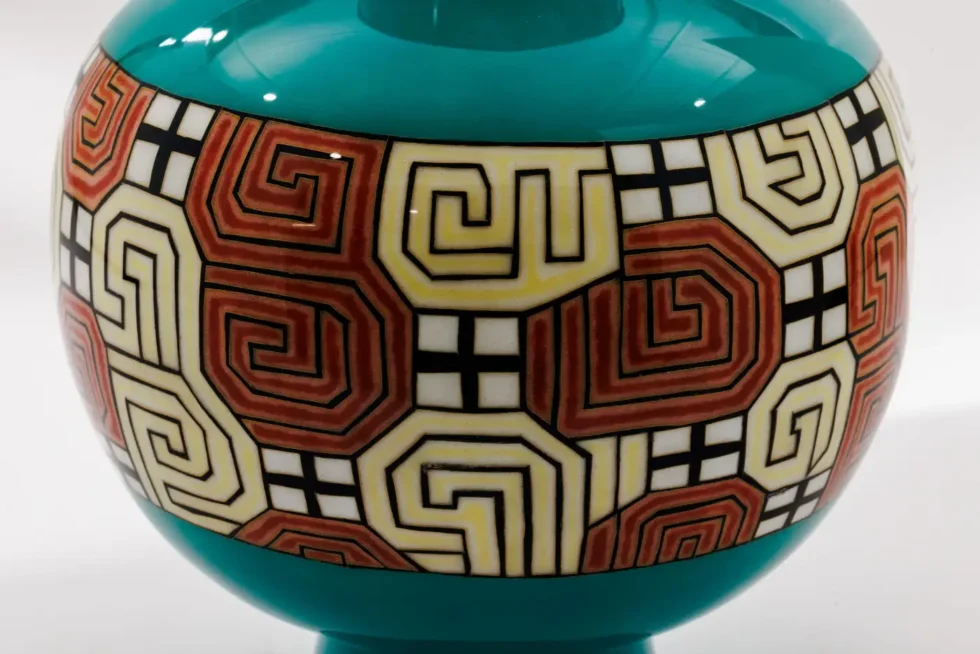 Mid-Century Japanese Cloisonné Enamel Vase Attributed to Sato with Geometric - Image 8