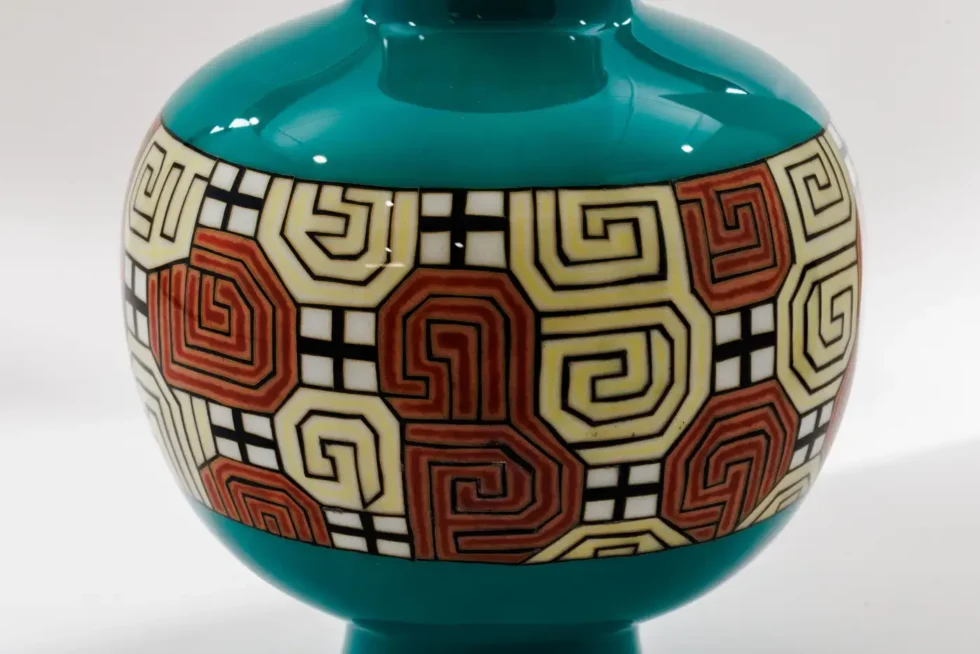 Mid-Century Japanese Cloisonné Enamel Vase Attributed to Sato with Geometric - Image 9