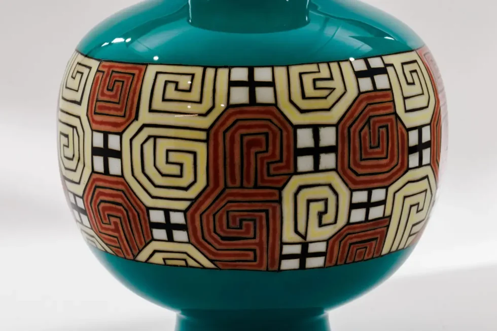 Mid-Century Japanese Cloisonné Enamel Vase Attributed to Sato with Geometric - Image 11