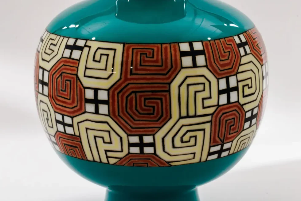 Mid-Century Japanese Cloisonné Enamel Vase Attributed to Sato with Geometric - Image 10
