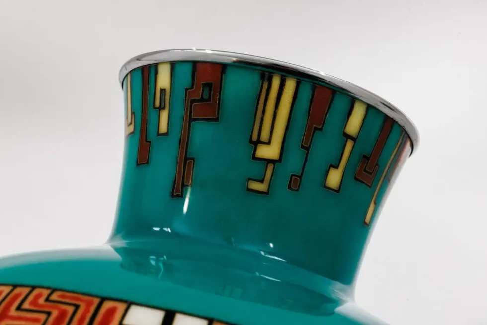 Mid-Century Japanese Cloisonné Enamel Vase Attributed to Sato with Geometric - Image 13