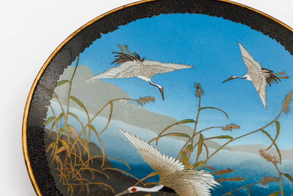 Japanese Cloisonné Enamel Charger with Cranes, Attributed to Gotō Seizaburō - Image 2