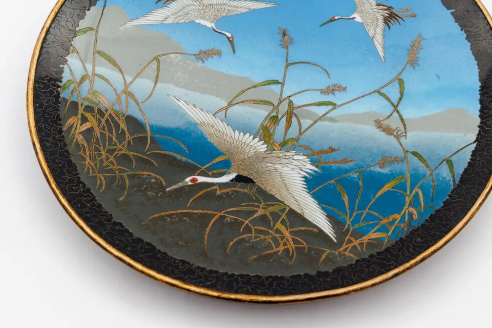 Japanese Cloisonné Enamel Charger with Cranes, Attributed to Gotō Seizaburō - Image 3
