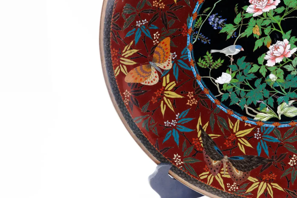 Fine Japanese Cloisonné Enamel Charger Peonies Birds Butterflies Goto Seizaburō - Image 16