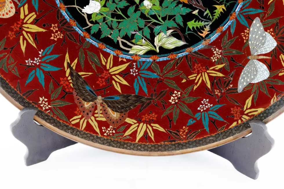Fine Japanese Cloisonné Enamel Charger Peonies Birds Butterflies Goto Seizaburō - Image 15