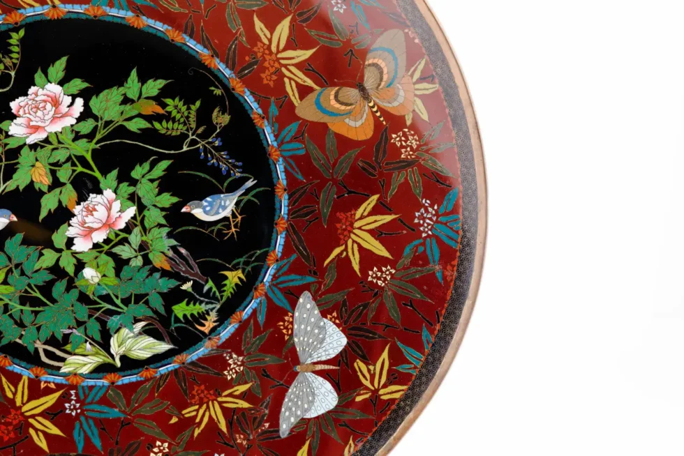 Fine Japanese Cloisonné Enamel Charger Peonies Birds Butterflies Goto Seizaburō - Image 14