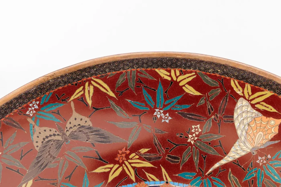 Fine Japanese Cloisonné Enamel Charger Peonies Birds Butterflies Goto Seizaburō - Image 13