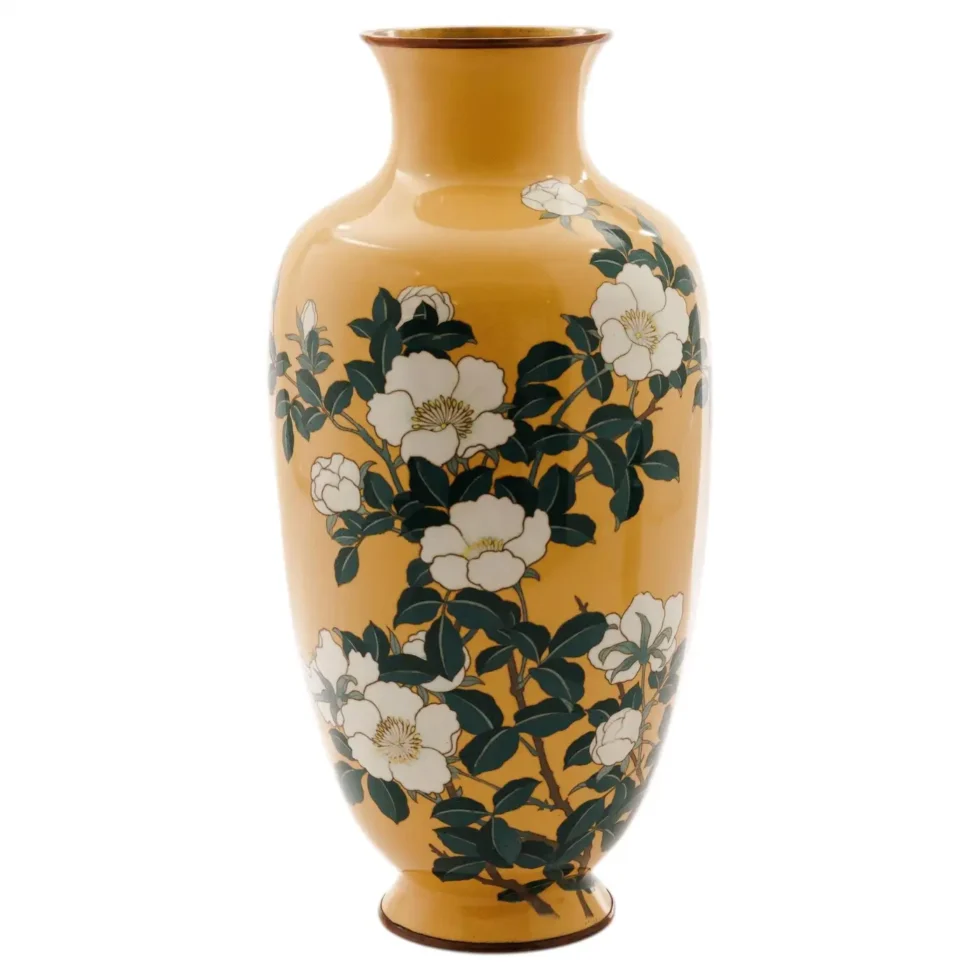 A Japanese Cloisonne Enamel Vase Attributed to Kawade Shibatarō with Camellias